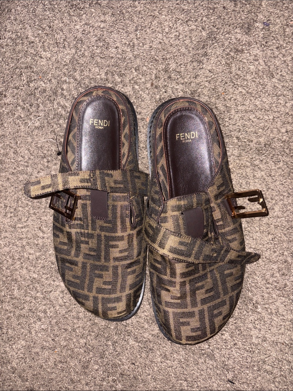 Fendi Brown & Black Monogram Mules